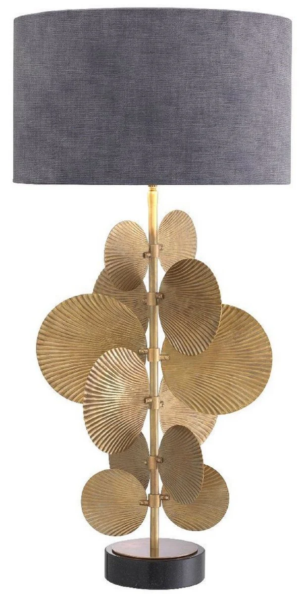 Casa Padrino lámpara de mesa de lujo latón vintage / negro / gris Ø 40 x A. 83 cm - Lámpara de mesa moderna con base de granito y pantalla redonda - Lámpara de salón