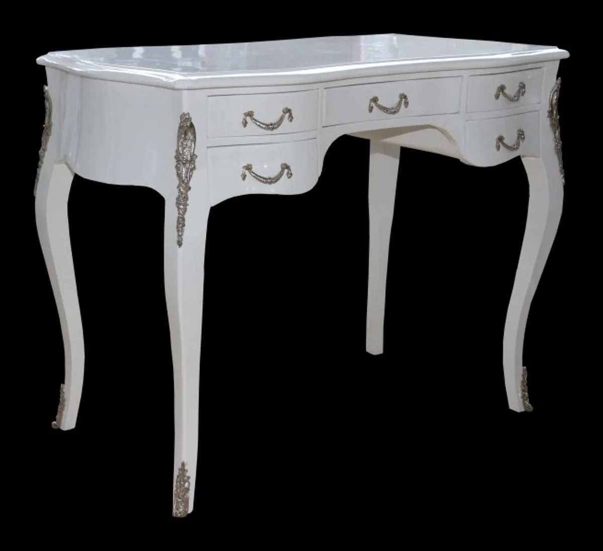 Casa Padrino luxury Baroque Desk High Gloss White / Silver 100 x 80 x 58 cm secretary luxury furniture