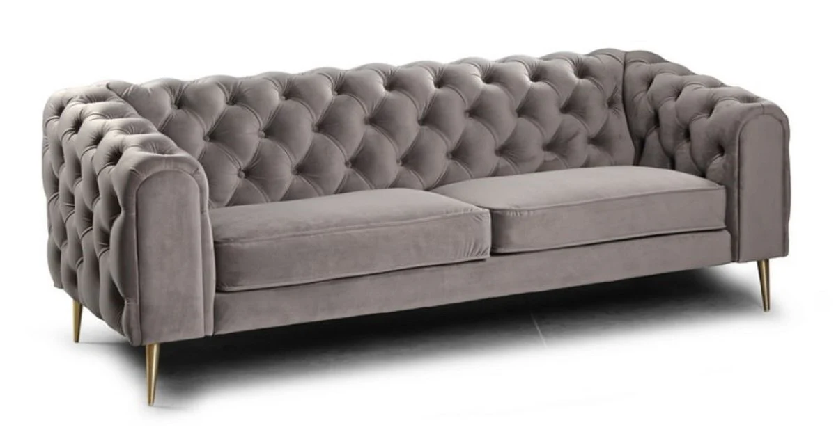 Casa Padrino sof¨¢ de 2 plazas Chesterfield de lujo gris / lat¨®n 155 x 95 x A. 80 cm - Sof¨¢ de Sal¨®n Moderno - Muebles de Sal¨®n Chesterfield