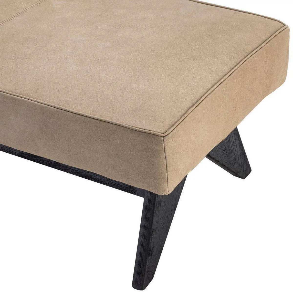 Casa Padrino banco de piel genuina de lujo beige / negro 164 x 54 x A. 44 cm - Banco de madera maciza tapizado con cuero de búfalo nobuck fino - Muebles de Lujo