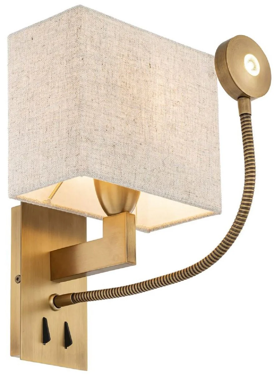 Casa Padrino lámpara de pared de lujo latón antiguo / beige 19 x 17 x A. 32 cm - Lámpara de pared con luz de lectura LED giratoria - Luces de hotel - Luces de pared de lujo - Calidad de lujo