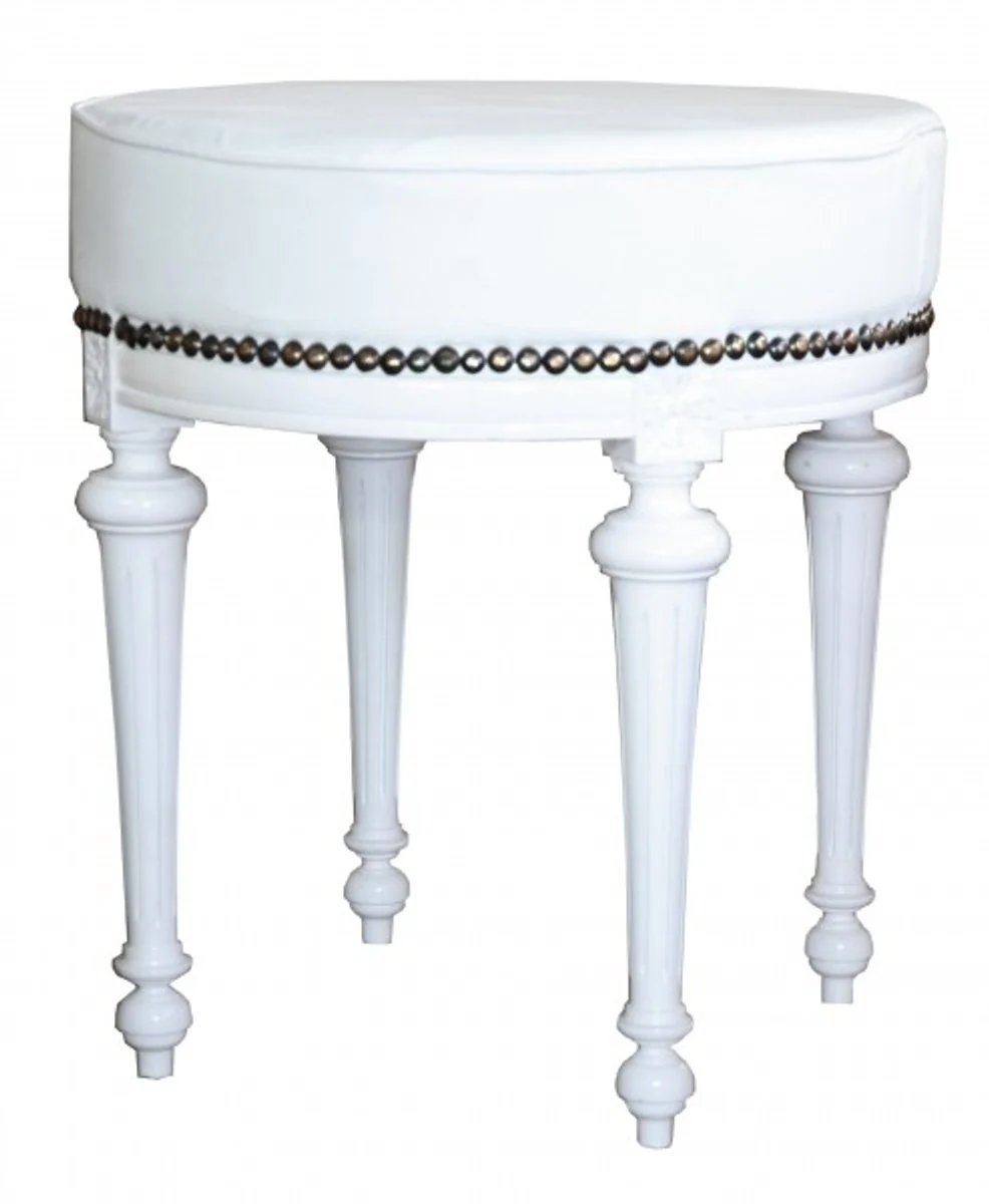 Casa Padrino barroco de heces / taburete redondo blanco / blanco