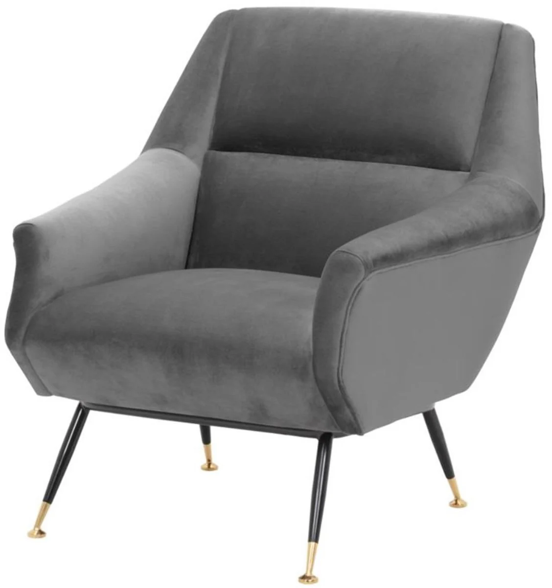 Casa Padrino sillón de salón de lujo gris / negro / latón 75 x 75 x H. 78 cm - Muebles de Hotel