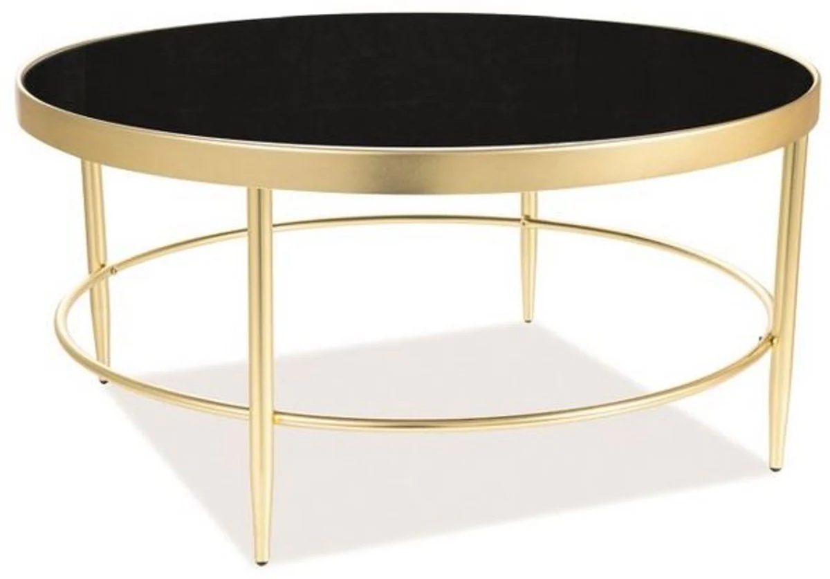Casa Padrino mesa de centro de lujo oro mate / negro ? 82 x A. 40 cm - Mesa de sal¨®n redonda con tapa de vidrio - Muebles de Sal¨®n