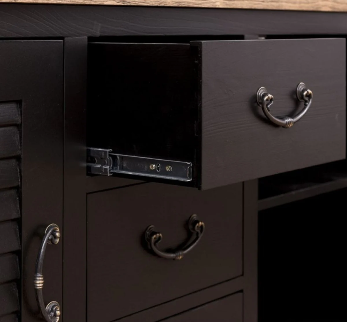 Casa Padrino Conjunto de Baño de Estilo Campestre Negro / Natural - 1 Gabinete del Fregadero Doble y 1 Espejo de Pared - Muebles de Baño Estilo Campestre