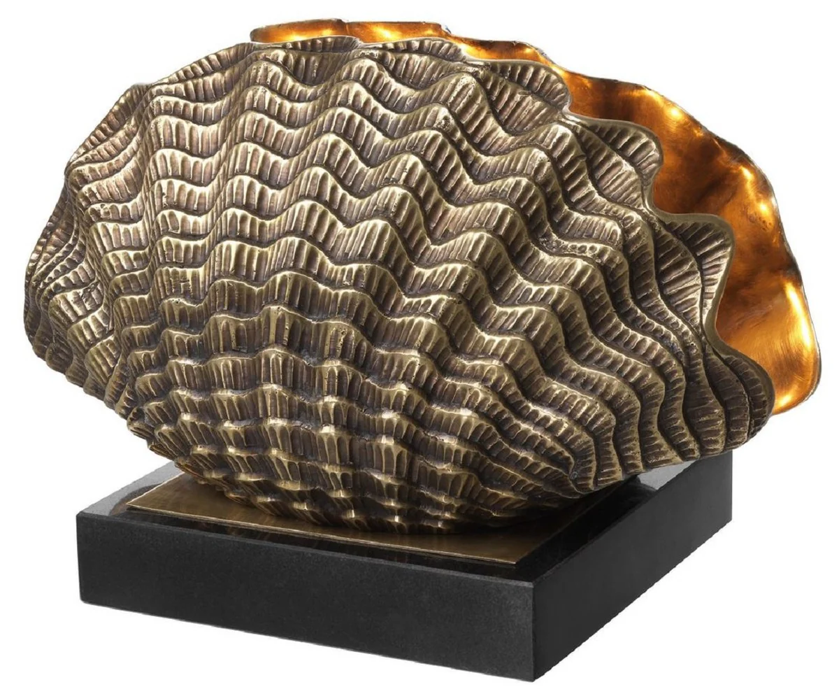 Casa Padrino lámpara de mesa de lujo en forma de concha latón vintage / negro 33 x 21 x H. 22 cm - Lámpara de Mesa con Base de Granito