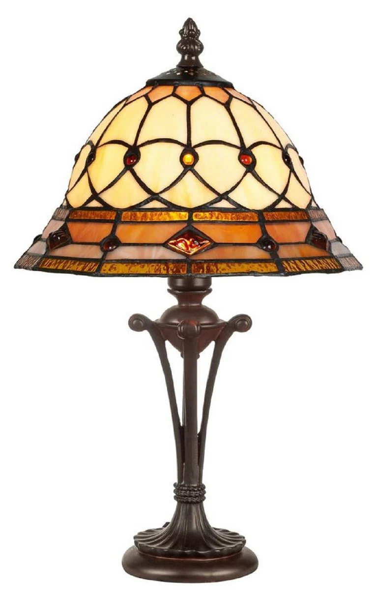 Casa Padrino lámpara de mesa Tiffany de lujo multicolor Ø 25 x A. 47 cm - Lámpara de escritorio Tiffany redonda - Lámpara de taburete Tiffany - Luces Tiffany - Interior de lujo - Luces de lujo