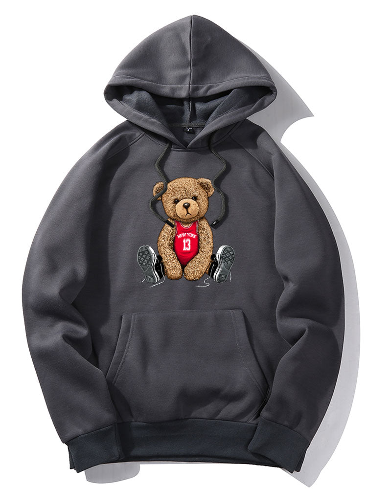New York Bear Print Hoodie