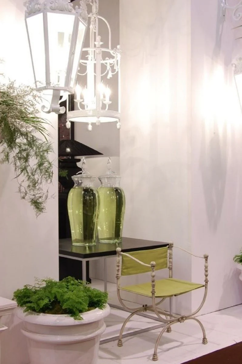 Casa Padrino silla de jard¨ªn Art Nouveau de lujo de hierro forjado con reposabrazos gris / verde claro A. 80 cm