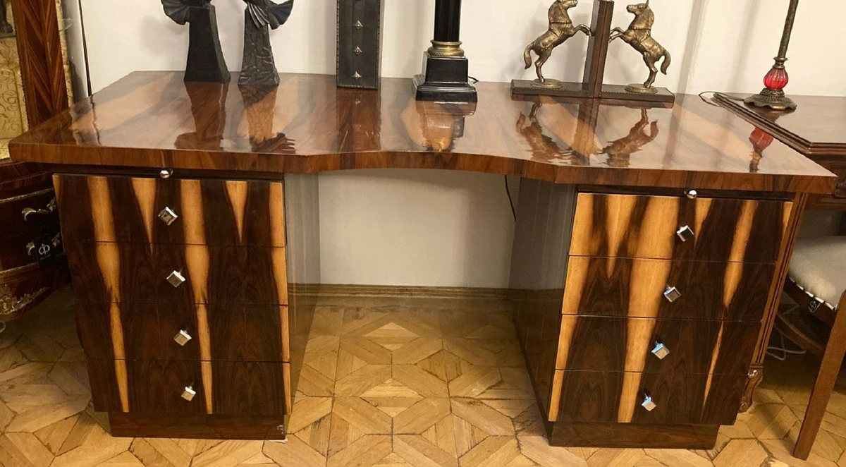 Casa Padrino escritorio Art Deco marr¨®n 180 x 90 x A. 81 cm - Mesa de oficina de madera maciza - Escritorio de computadora - Muebles de oficina - Muebles de lujo - Calidad de lujo