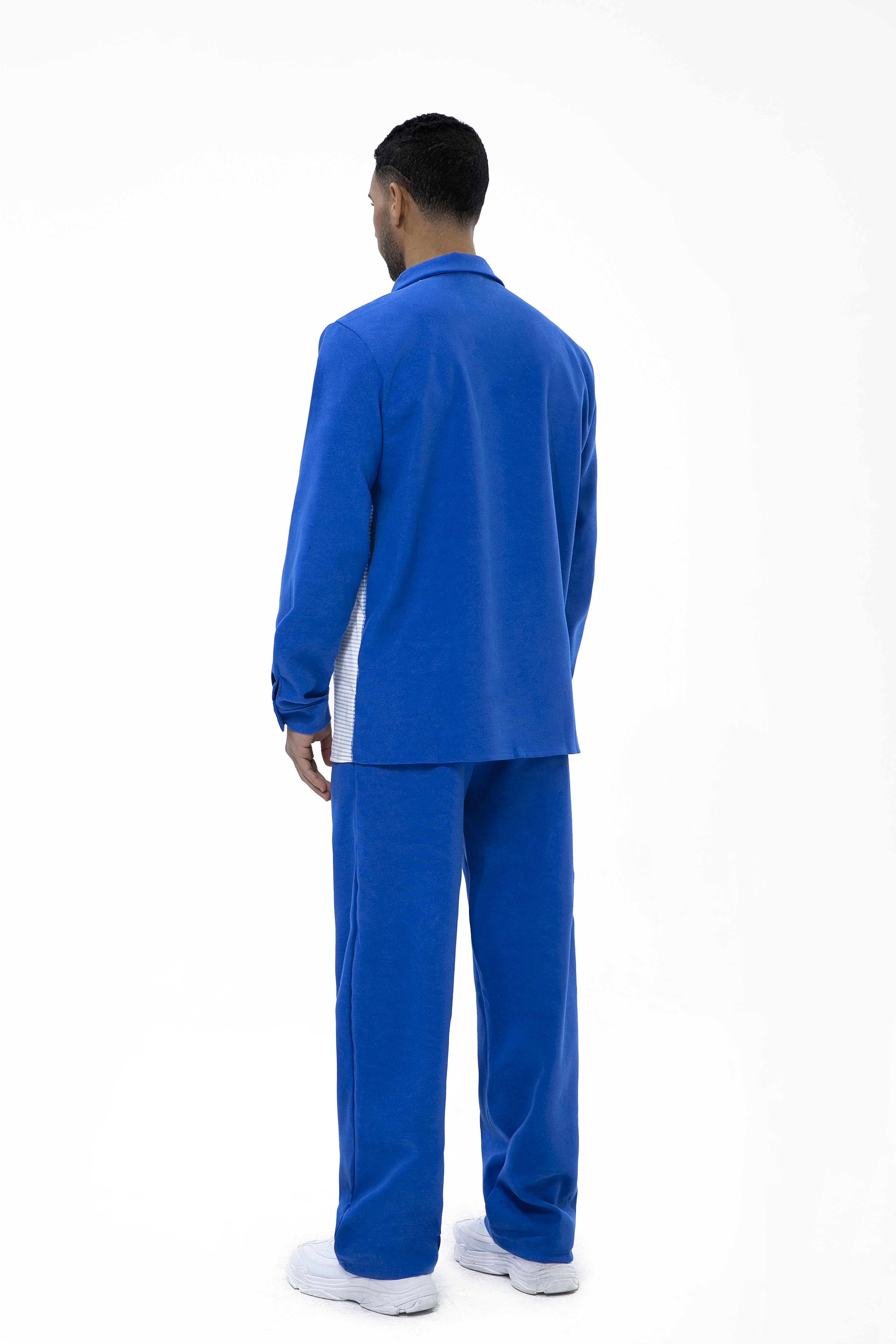 Suitmens Long Sleeve Trousers Blue Suede Two-Piece Walking Set