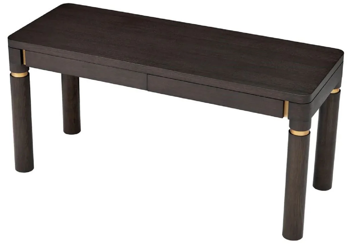 Casa Padrino escritorio de lujo con 2 cajones moca / lat¨®n 160 x 60 x A. 76 cm - Escritorio de oficina - Escritorio de computadora - Muebles de oficina - Muebles de lujo - Calidad de lujo