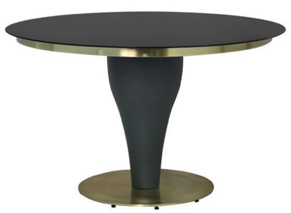 Casa Padrino mesa de comedor de lujo negro / oro ? 110 x A. 75 cm - Mesa de cocina redonda con tapa de vidrio - Muebles de comedor - Muebles de lujo
