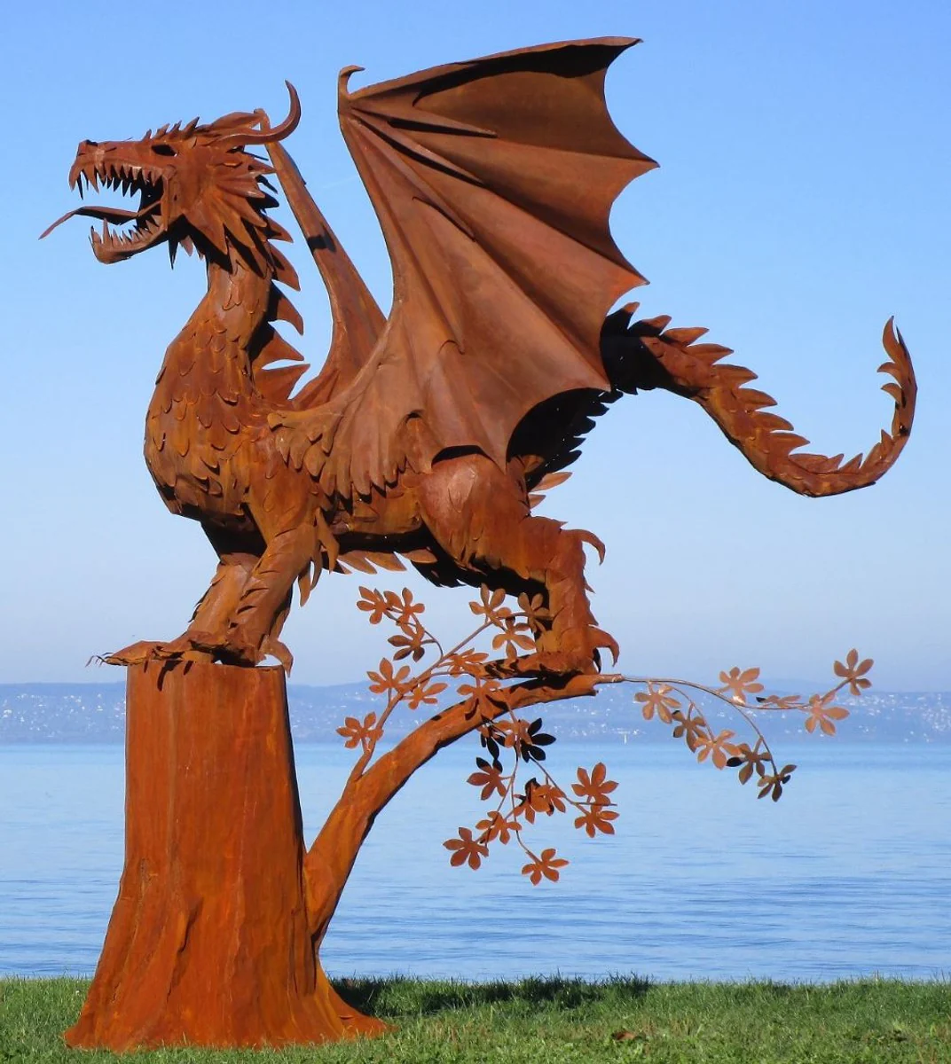 Casa Padrino escultura de decoración de jardín de lujo dragón oxido 290 x 235 x A. 295 cm - Enorme figura decorativa de acero - Figura de Jardín - Decoración de Jardín de Hotel