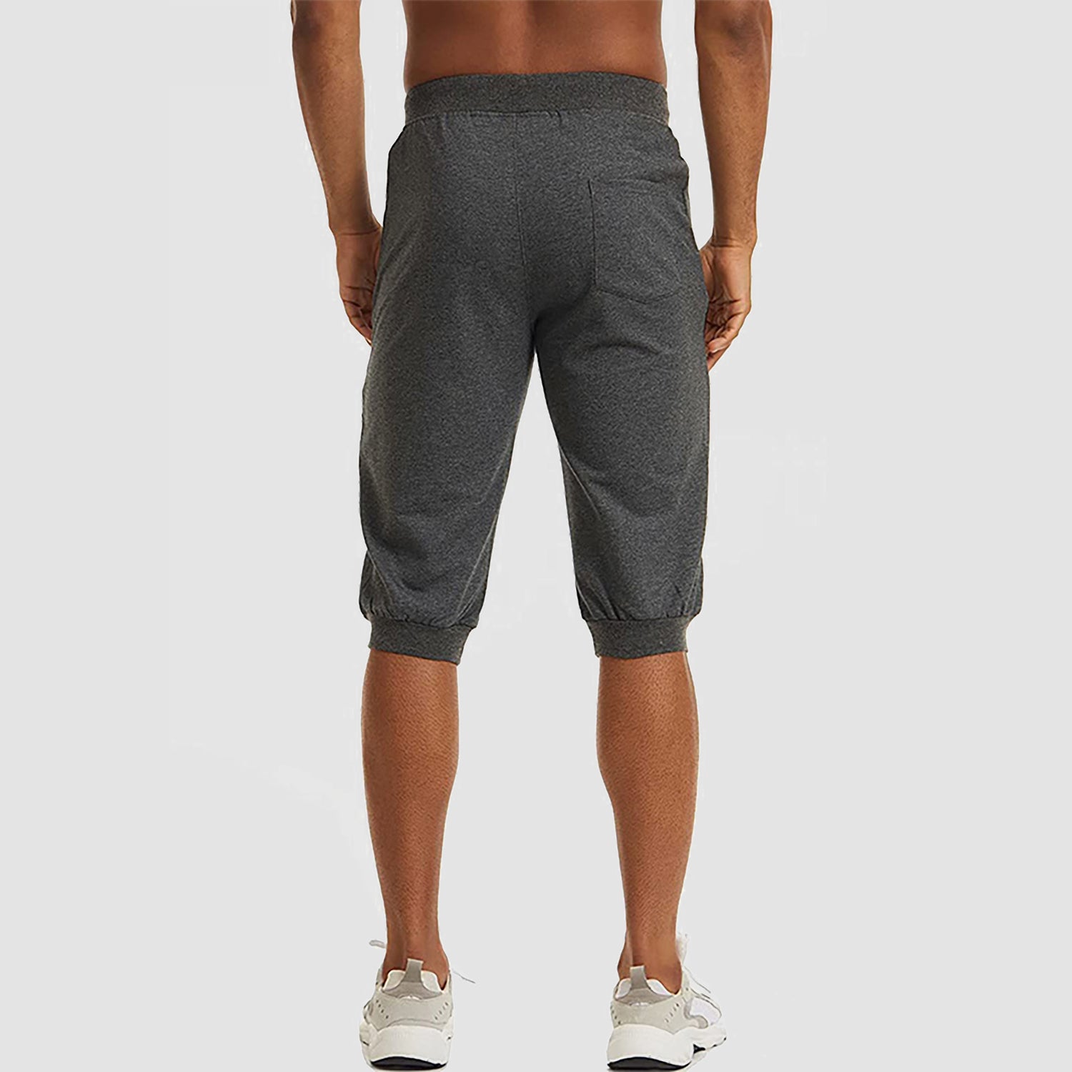 Men Capris Joggers with Zipper Pocket Drawstring Tapered Training Shorts