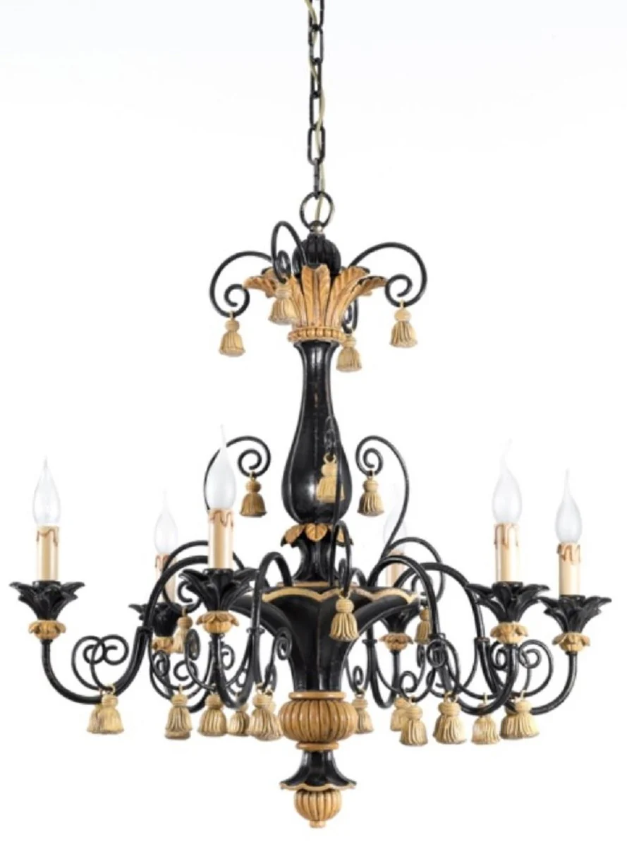 Casa Padrino araña de luces barroco de lujo negro / natural Ø 80 x A. 79 cm - Magnífica araña de salón de estilo barroco - Calidad de lujo - Hecho en Italia