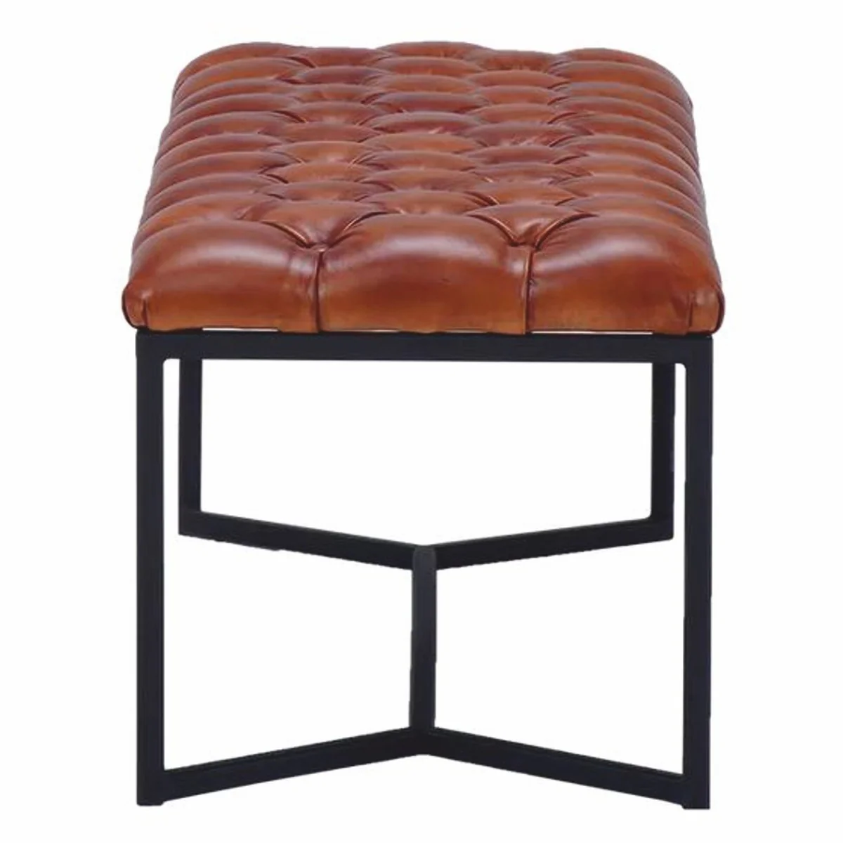 Casa Padrino banco Chesterfield de lujo de cuero genuino marrón / negro 180 cm - Muebles de cuero genuino