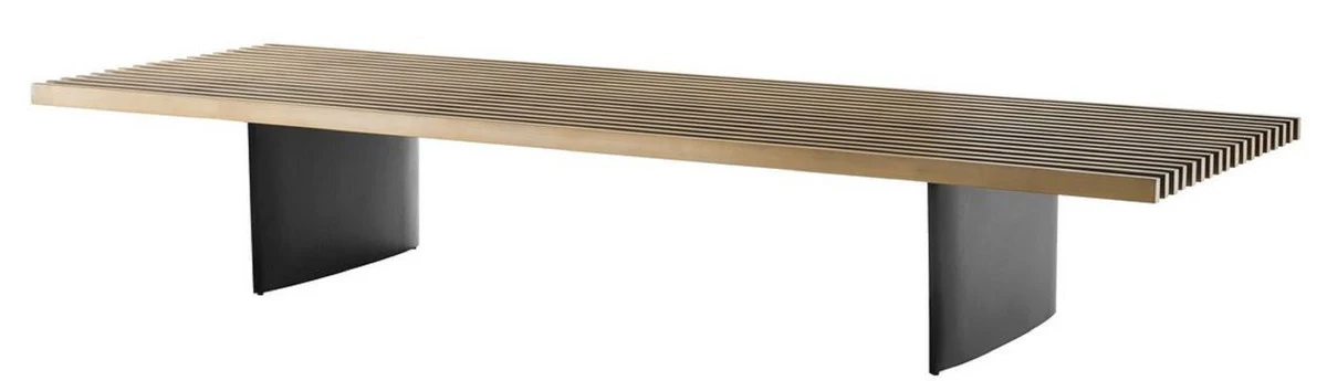 Casa Padrino mesa de centro de lujo lat¨®n / negro 220 x 78 x H. 38 cm - Mesa de Sal¨®n con Tablero de Acero Inoxidable - Muebles de Lujo