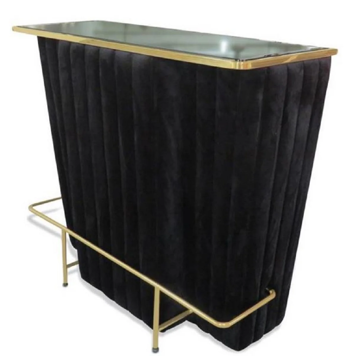 Casa Padrino barra de bar de lujo negro / oro 120 x 48 x H. 105 cm - Barra de Bar con Tapa de Vidrio y Reposapi¨¦s - Gabinete de Bar - Mueble Bar - Calidad de Lujo