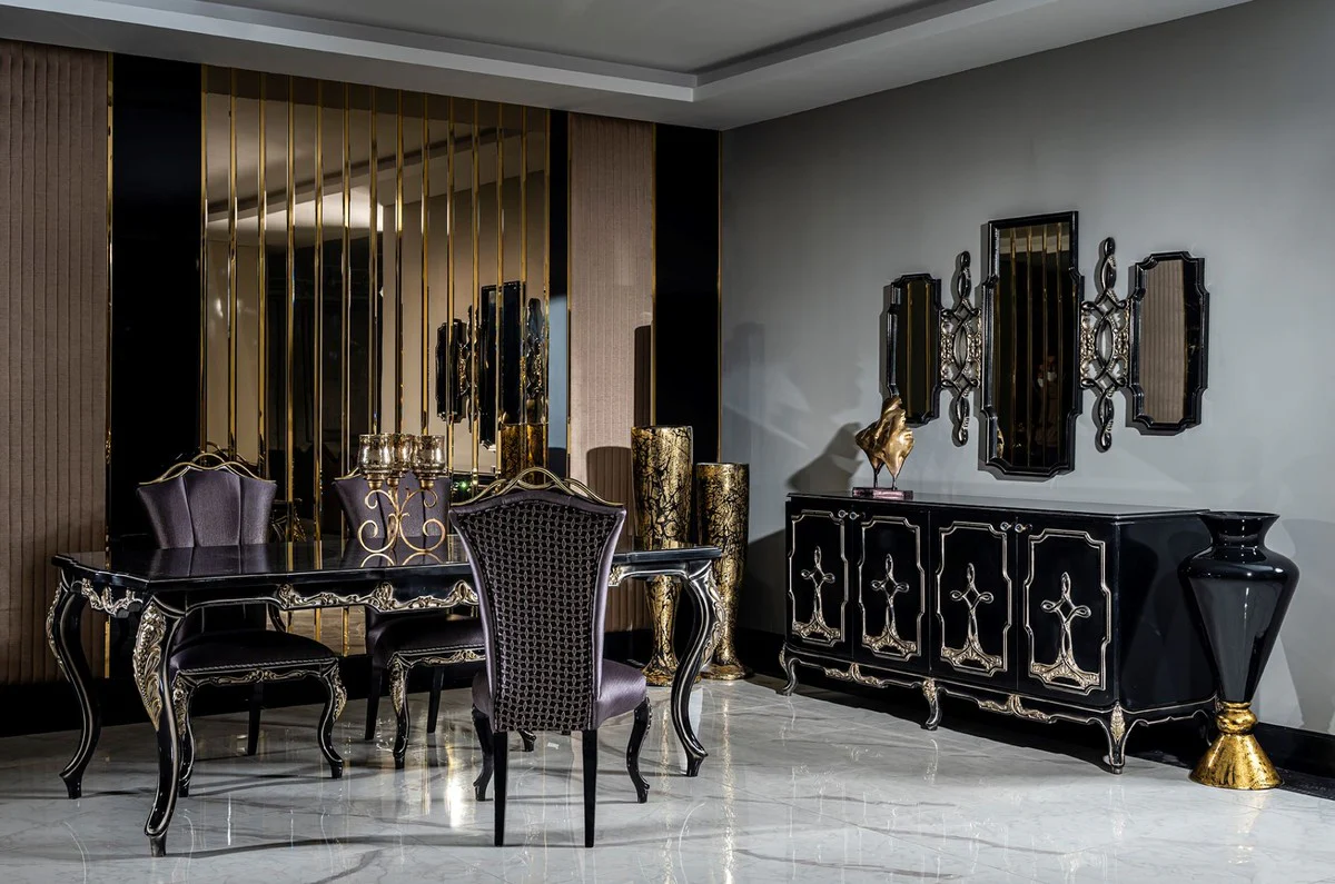 Casa Padrino conjunto de comedor barroco de lujo p¨²rpura / negro / oro - 1 Mesa de Comedor y 6 Sillas de Comedor - Muebles de comedor barrocos - Noble y Magn¨ªfico