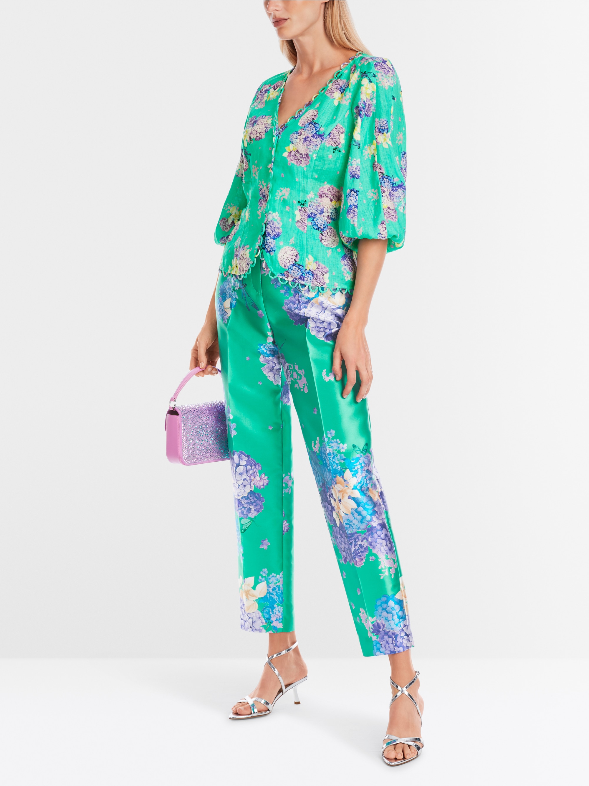 Marc-Cain Fitted linen blouse with print