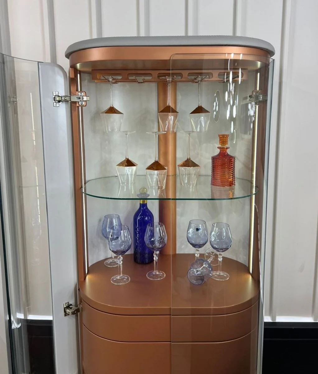 Casa Padrino armario bar de lujo blanco / gris / cobre 80 x 50 x A. 165 cm - Armario del vino iluminada de madera maciza con 2 puertas - Armario de sal¨®n - Armario de bar - Muebles de Hotel