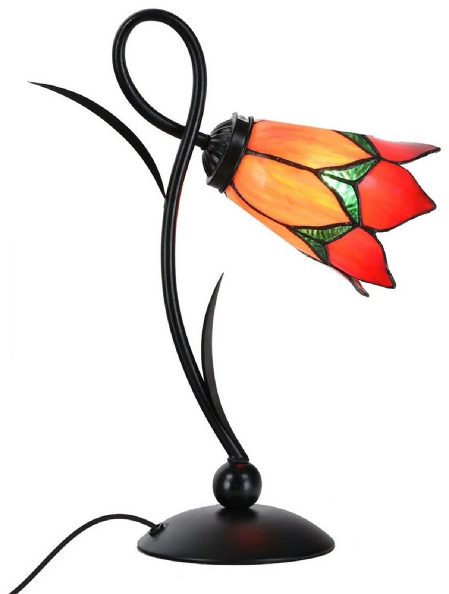 Casa Padrino L¨¢mpara de Mesa Tiffany Art Deco Negro / Naranja / Rojo / Verde A. 40 cm - L¨¢mparas Tiffany