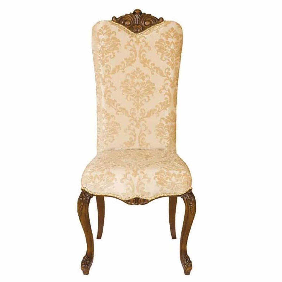 Casa Padrino Silla de Comedor Barroco de Lujo Beige / Marrón Oscuro Al. 120 cm - Muebles Barrocos