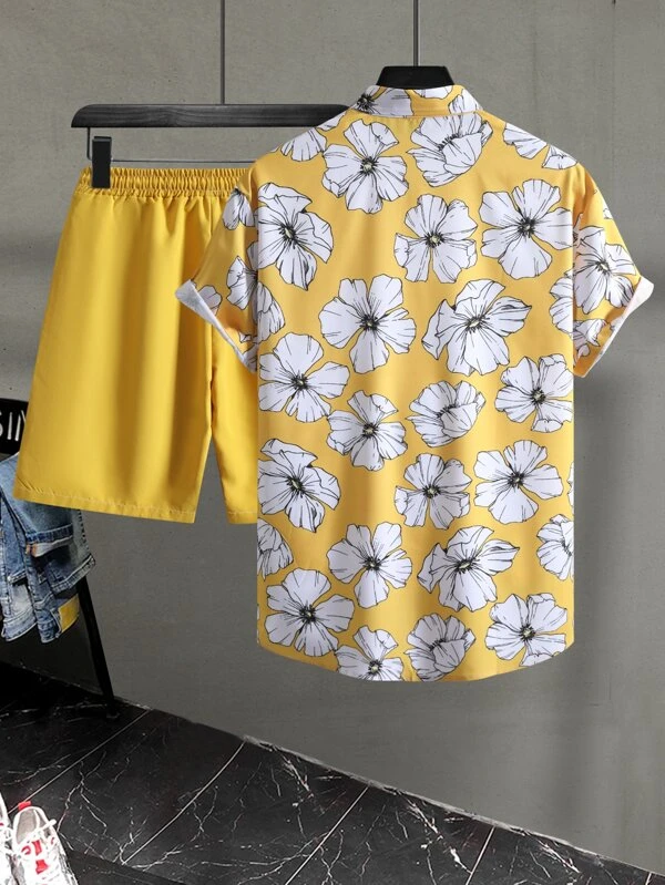 Suitmens Men's Hawaiian Print Short Sleeve Shirt Set 020