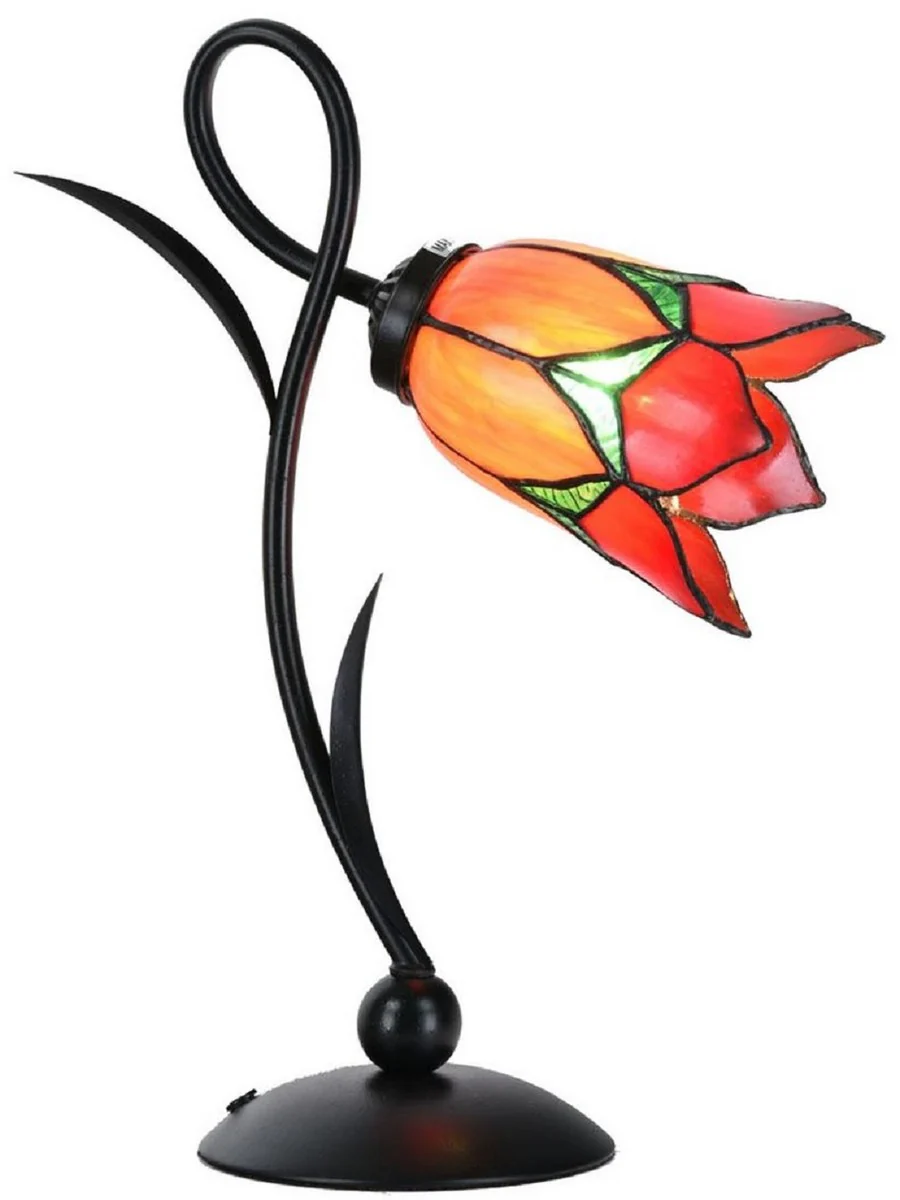 Casa Padrino L¨¢mpara de Mesa Tiffany Art Deco Negro / Naranja / Rojo / Verde A. 40 cm - L¨¢mparas Tiffany