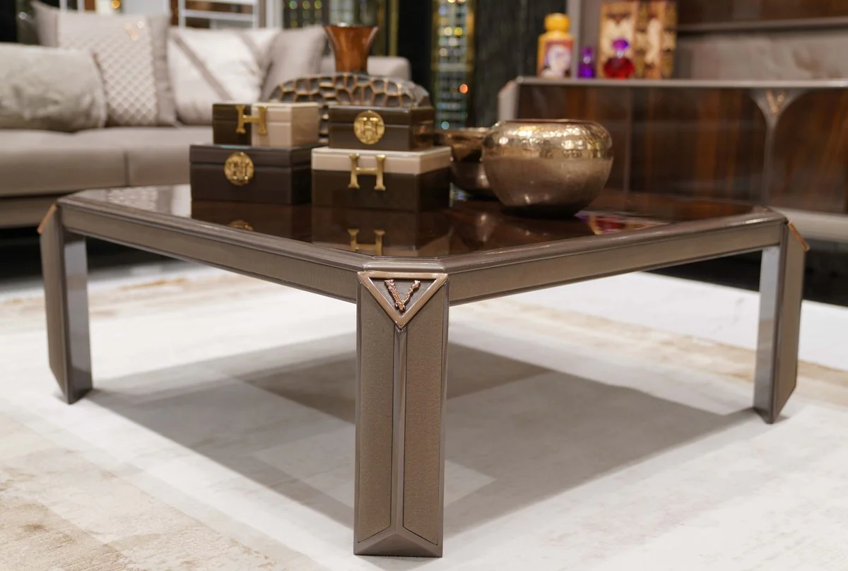 Casa Padrino mesa de centro de lujo marr¨®n oscuro / gris / cobre - Mesa de sal¨®n cuadrada - Muebles de sala de estar - Muebles de lujo - Interior de lujo - Interior de sala de estar