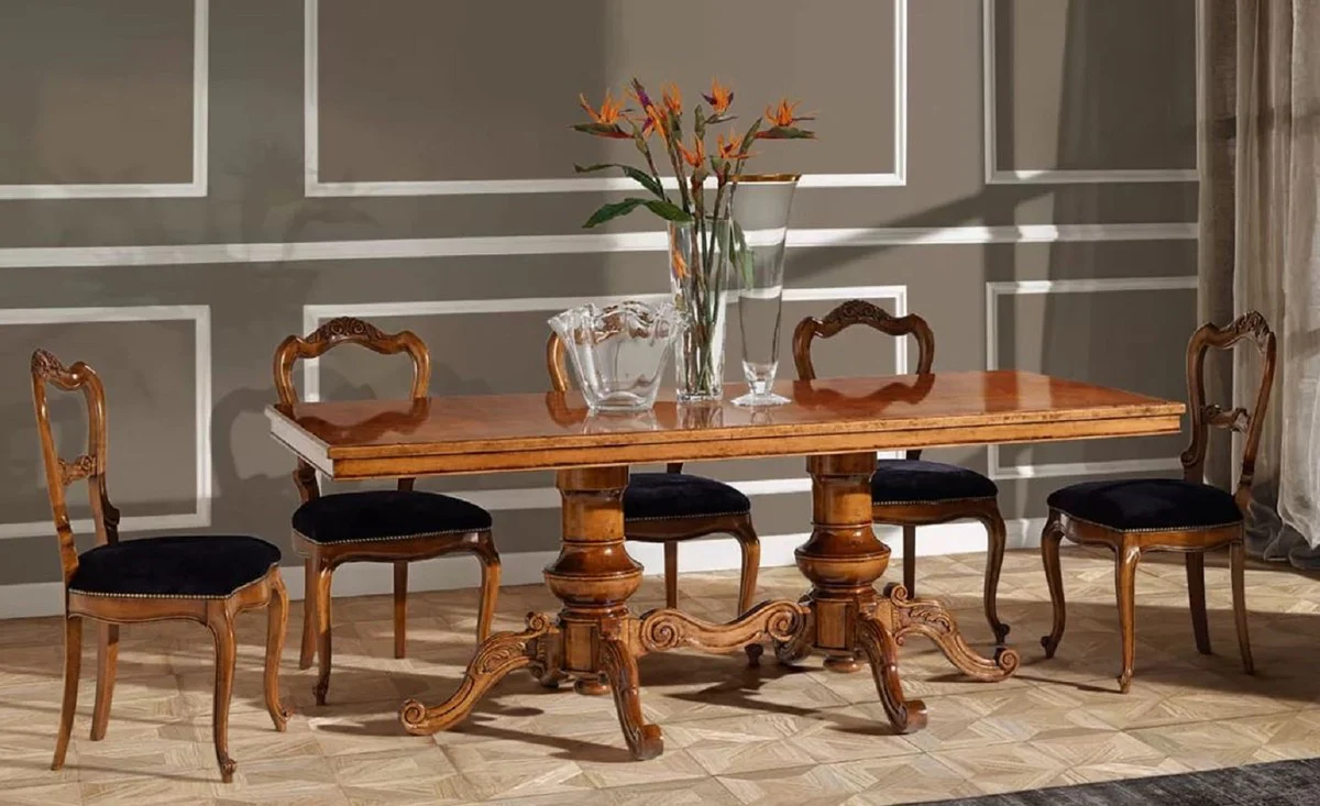 Casa Padrino Conjunto de Comedor Biedermeier de Lujo P¨²rpura / Marr¨®n - 1 Mesa de Comedor Biedermeier & 6 Sillas de Comedor Biedermeier - Muebles de Comedor Biedermeier - Hecho en Italia