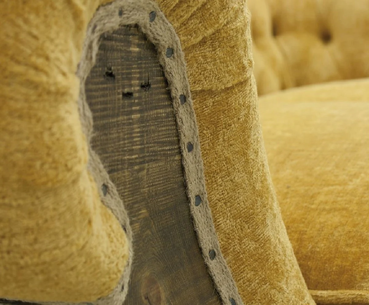 Casa Padrino sof¨¢ Chesterfield de lujo amarillo / beige / marr¨®n 215 x 100 x A. 72 cm - Sof¨¢ de sal¨®n - Muebles de sal¨®n - Muebles Chesterfield - Muebles de lujo - Interior de sal¨®n