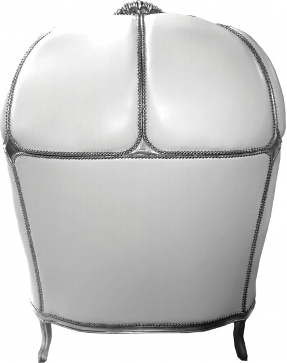 Casa Padrino Baroque 2er balloon sofa white leather look / Silver - Living Room Couch Furniture Lounge Wedding