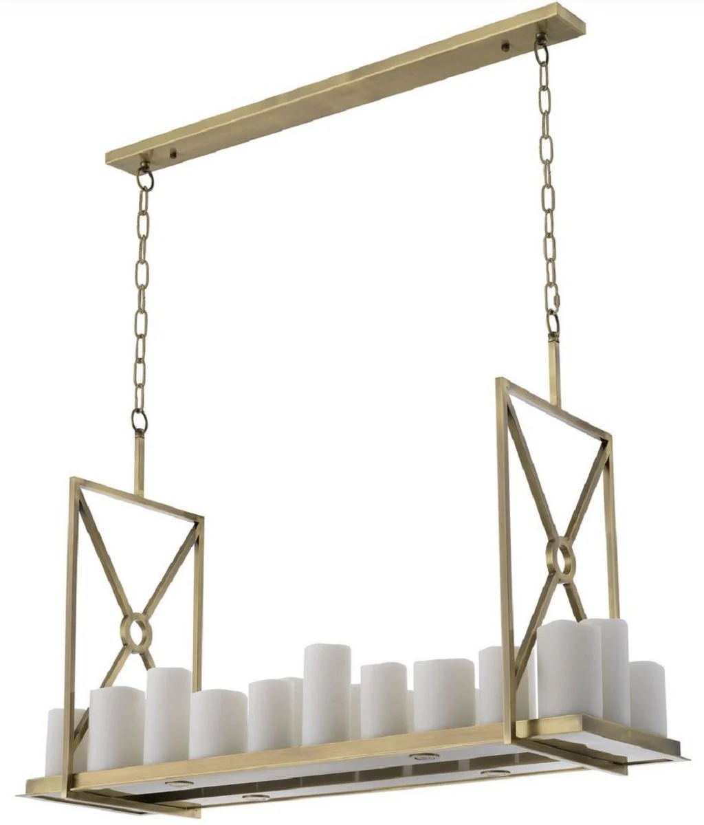 Casa Padrino lámpara de araña LED de lujo latón / blanco 120 x 39 x A. 79 cm - Lámpara de araña moderna con control remoto - Calidad de Lujo