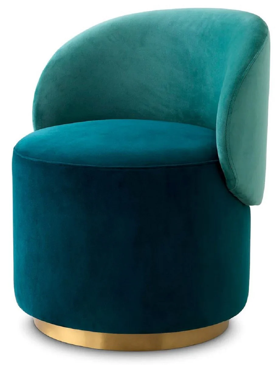 Casa Padrino silla de comedor de terciopelo de lujo verde / turquesa / lat¨®n 60 x 55 x A. 73,5 cm - Silla giratoria con elegante tela de terciopelo - Muebles de comedor - Muebles de lujo