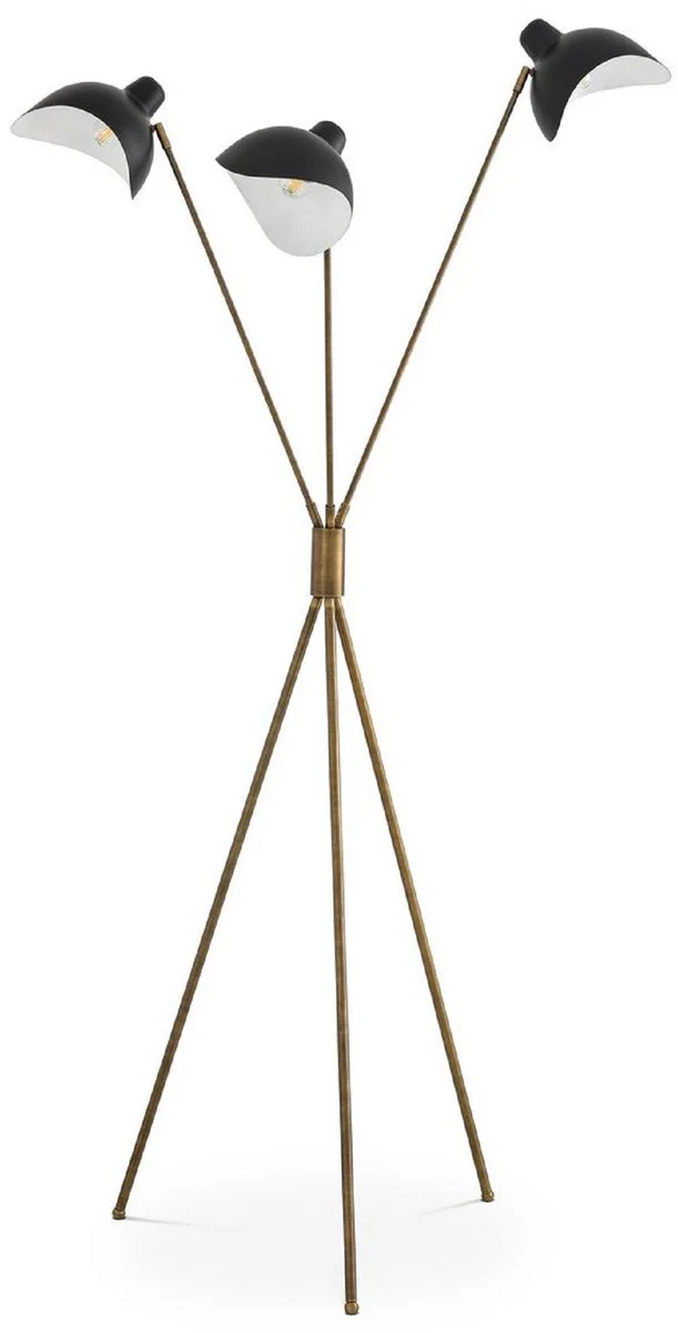Casa Padrino lámpara de pie de lujo latón antiguo / negro 87 x 87 x A. 180 cm - Elegante lámpara de pie trípode de estilo años 50 - Colección de Lujo