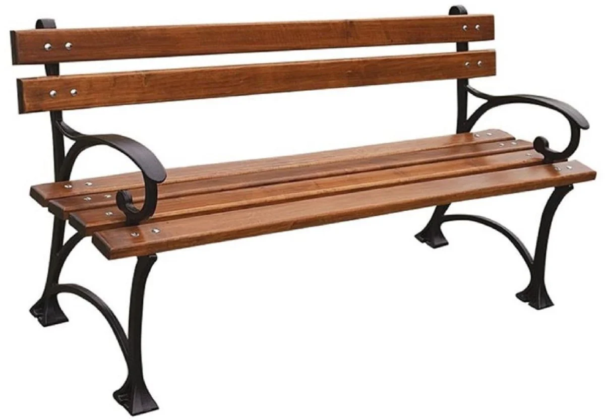 Casa Padrino banco del parque de estilo art nouveau marrón / negro 180 x 44 x H. 73 cm - Banco de Jardín con Reposabrazos - Muebles de Jardín