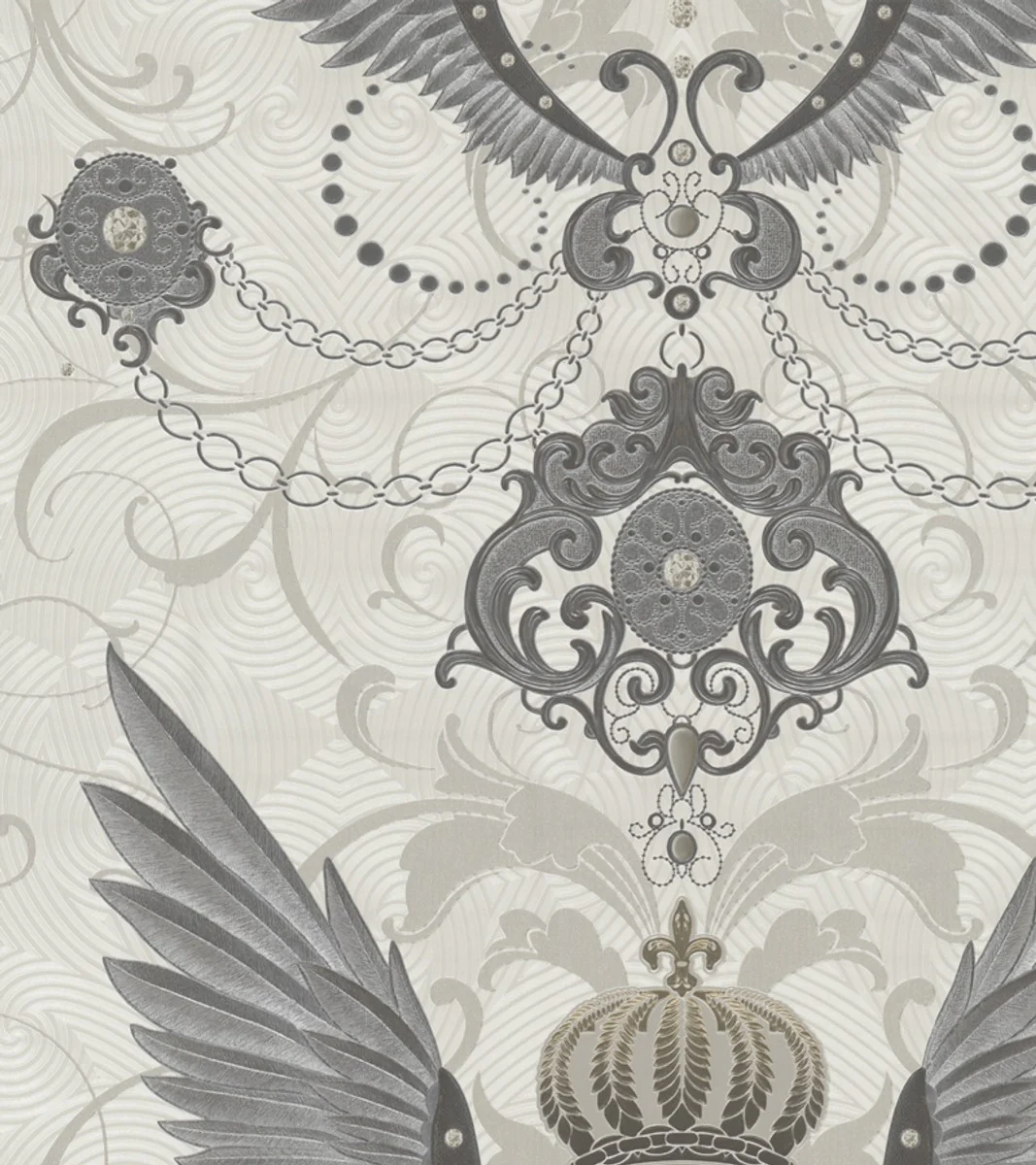 Harald Gl??ckler Designer Baroque Non-Woven Wallpaper 54456 - Eagle Wings - White / Gray / Silver