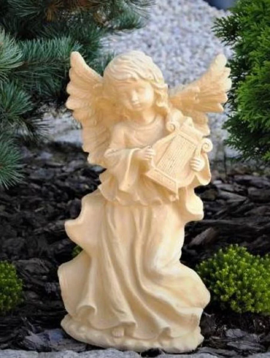 Casa Padrino Escultura de Decoraci¨®n de Jard¨ªn Art Nouveau ¨¢ngel Beige 22 x 15 x A. 39 cm - Elegante Figura de Jard¨ªn - Accesorios de Decoraci¨®n de Jard¨ªn Barrocos y Art Nouveau