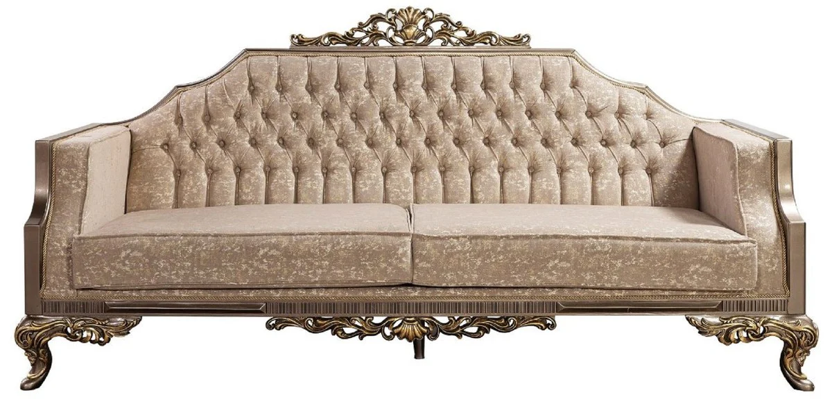 Casa Padrino sof¨¢ barroco de lujo gris / beige / plata / oro - Magn¨ªfico sof¨¢ de sal¨®n con patr¨®n - Muebles de Sal¨®n Barrocos - Noble y Magn¨ªfico