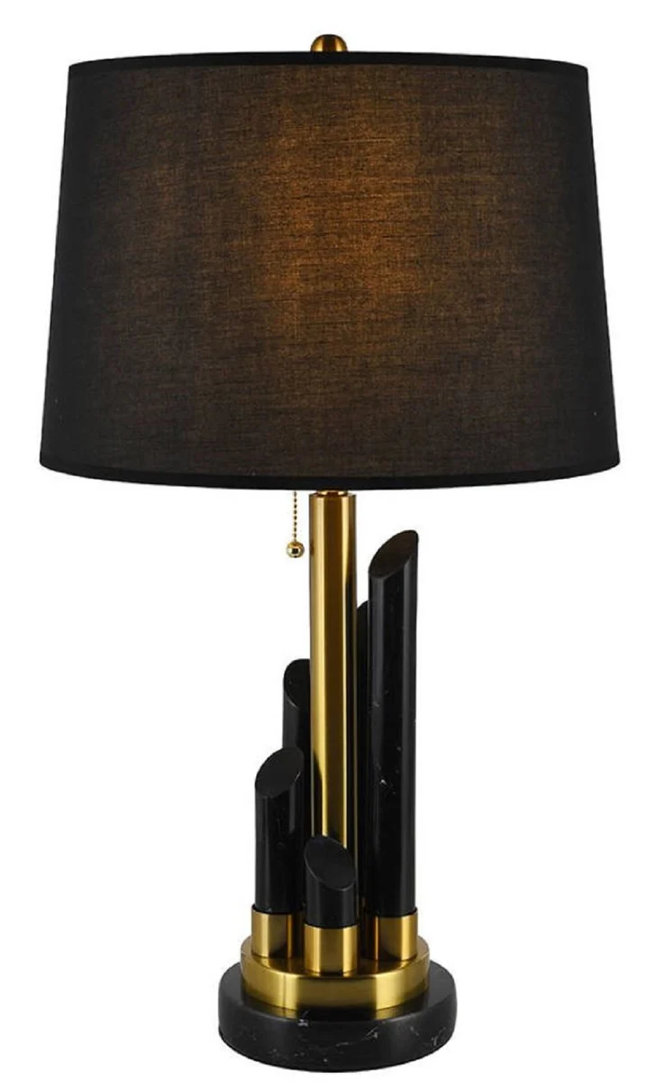 Casa Padrino lámpara de mesa de mármol de lujo negro / oro Ø 38 x A. 68,5 cm - Lámpara de escritorio redonda de mármol con pantalla - Luces de mármol de lujo
