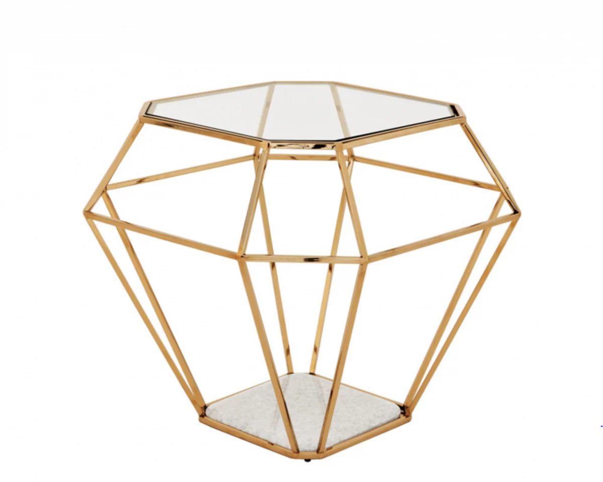 Casa Padrino luxury art deco designer side table gold with white marble top - Luxury Side Table Hotel Furniture