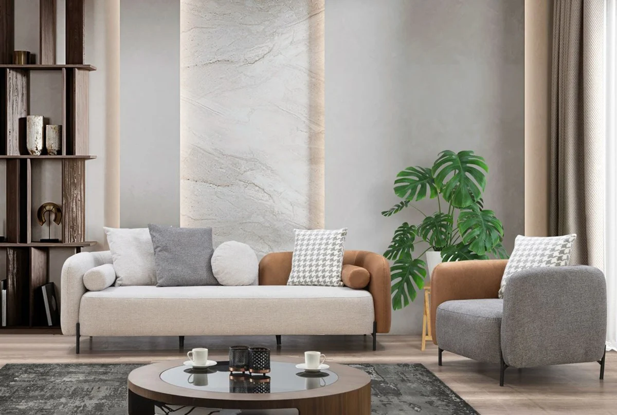 Casa Padrino sof¨¢ de lujo gris claro / marr¨®n / negro 255 x 90 x A. 70 cm - Sof¨¢ de sal¨®n - Muebles de sal¨®n - Muebles de lujo - Interiores de lujo