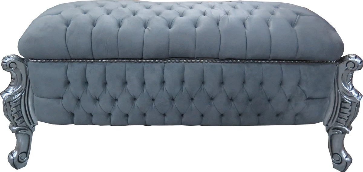 Banco barroco de Casa Padrino (cofre) gris / plata - Banco de cofres de cofre antiguo - Muebles barroco