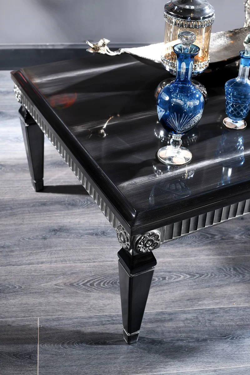 Casa Padrino mesa de centro barroco de lujo negro / plata 130 x 79 x H. 43 cm - Mesa de Salon de Estilo Barroco