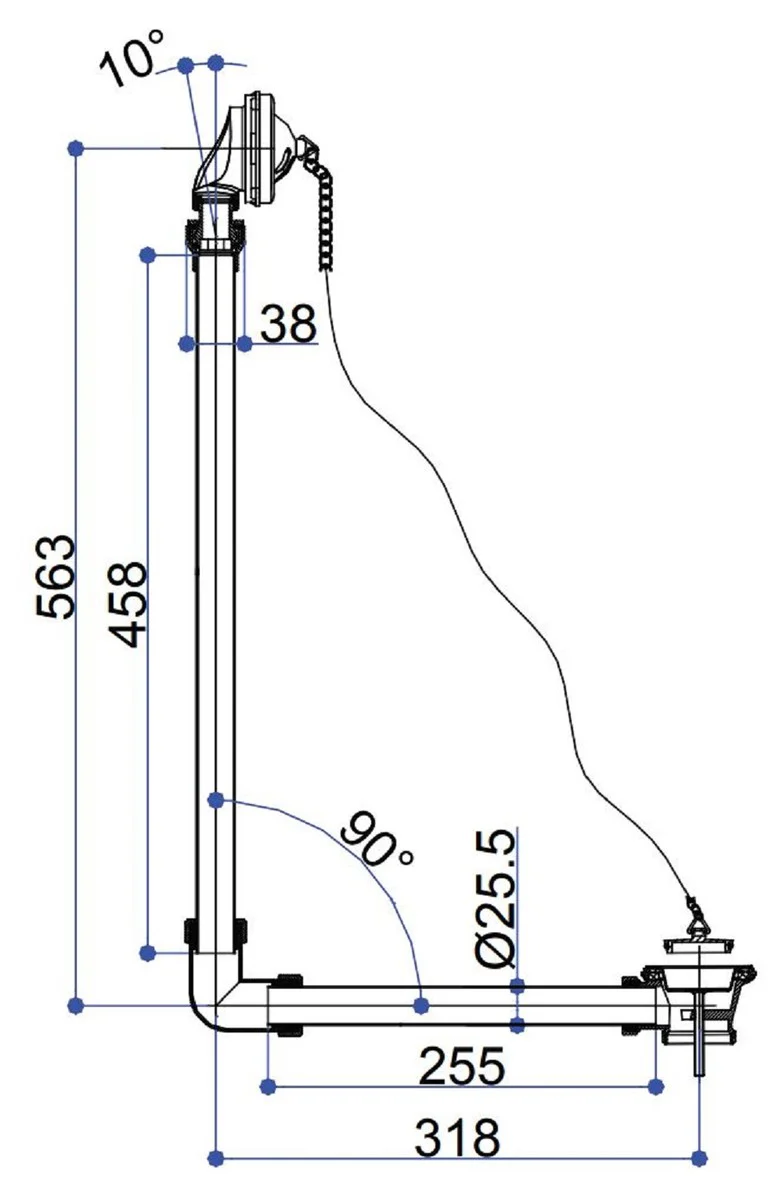Casa Padrino desagüe de bañera Art Nouveau de lujo oro 31,8 x A. 56,3 cm - Desagüe de bañera de latón con tapón y cadena para bañeras independientes - Accesorios de Baño Barrocos y Art Nouveau