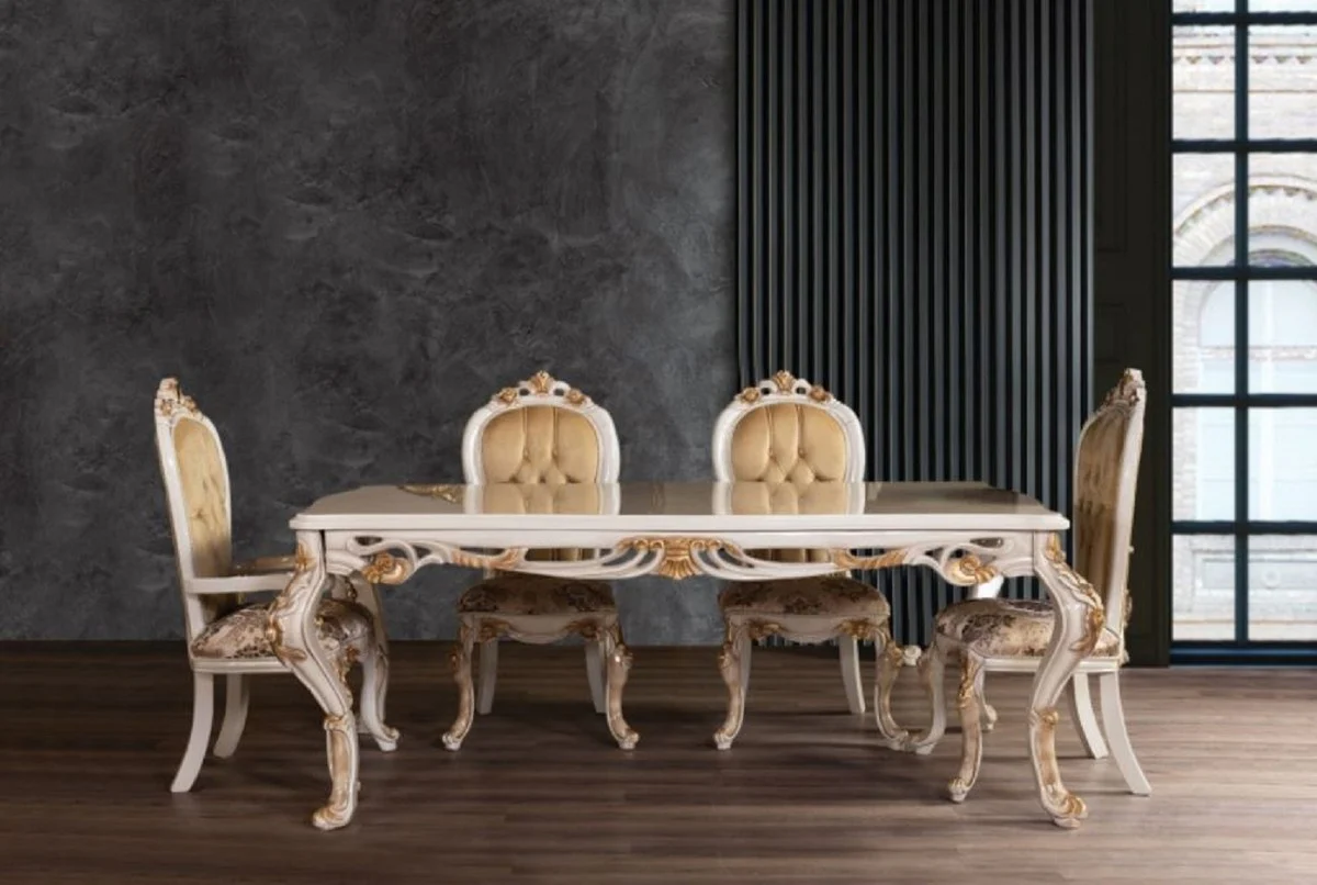 Casa Padrino mesa de comedor barroco de lujo blanco / oro - Mesa de comedor de madera maciza hecha a mano en estilo barroco - Magn¨ªficos muebles de comedor barrocos