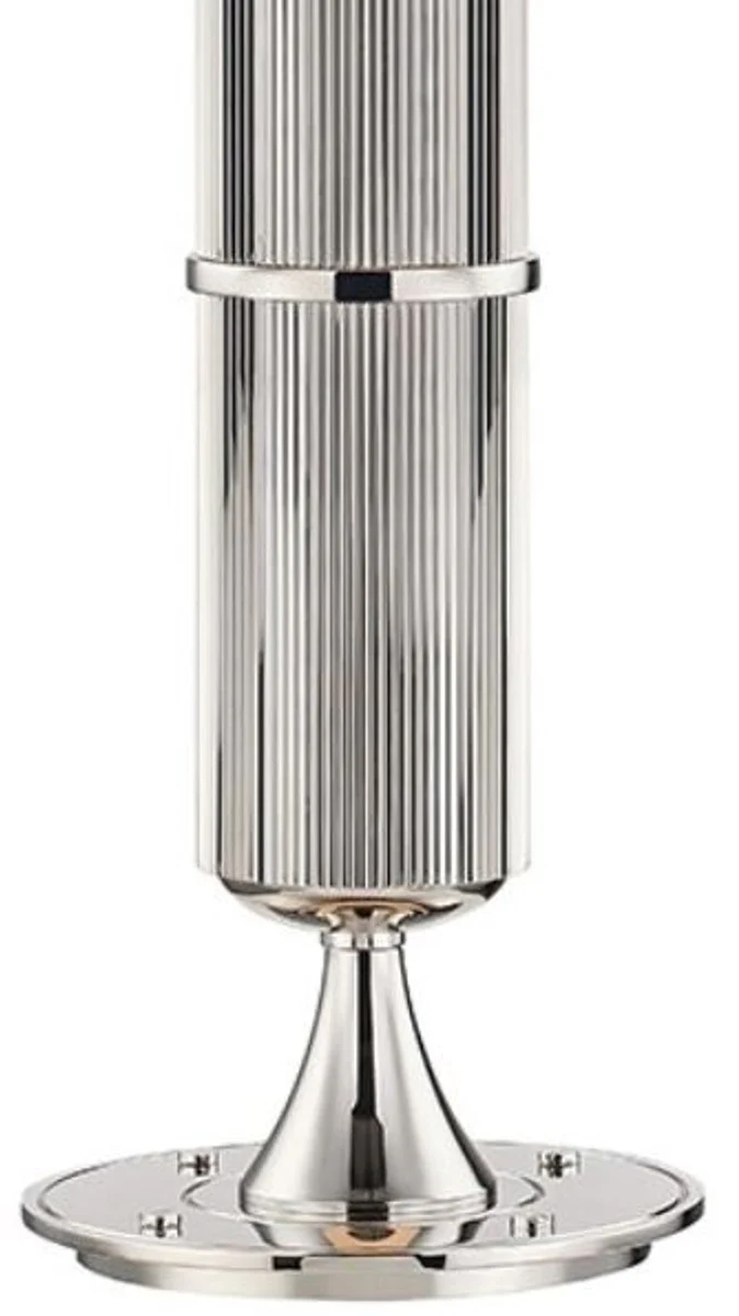 Casa Padrino lámpara de mesa de lujo plata / blanco Ø 38 x H. 71 cm - Lámpara de Mesa con Pantalla Redonda de Lino