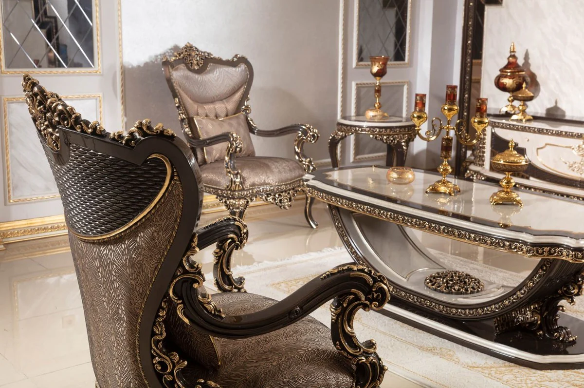 Casa Padrino mesa auxiliar barroco de lujo crema / marr¨®n oscuro / oro